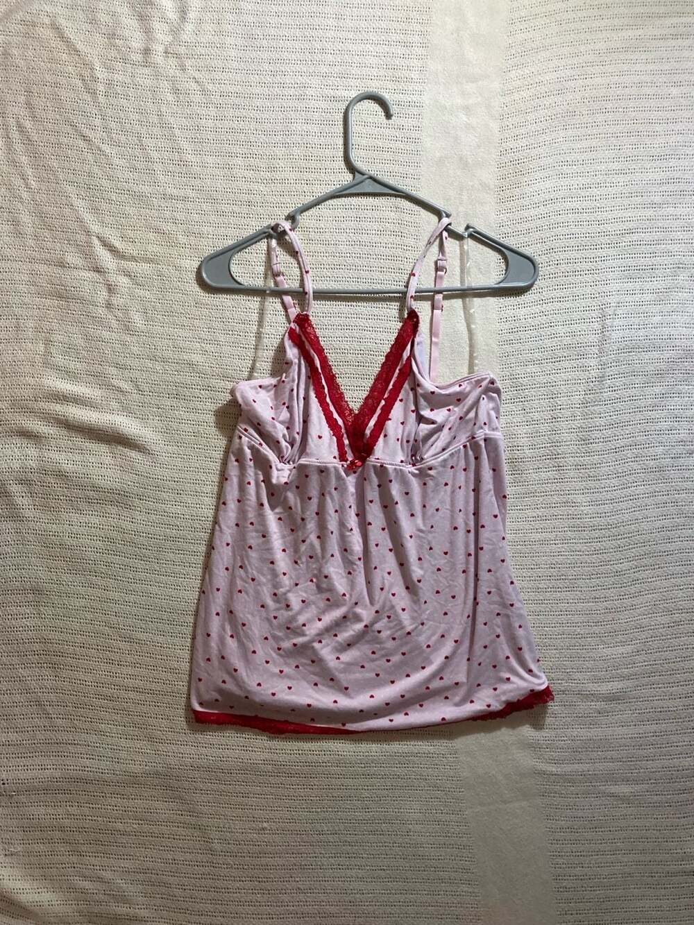 Rene Rofe Pink Heart Print Lace Trim Camisole Size L